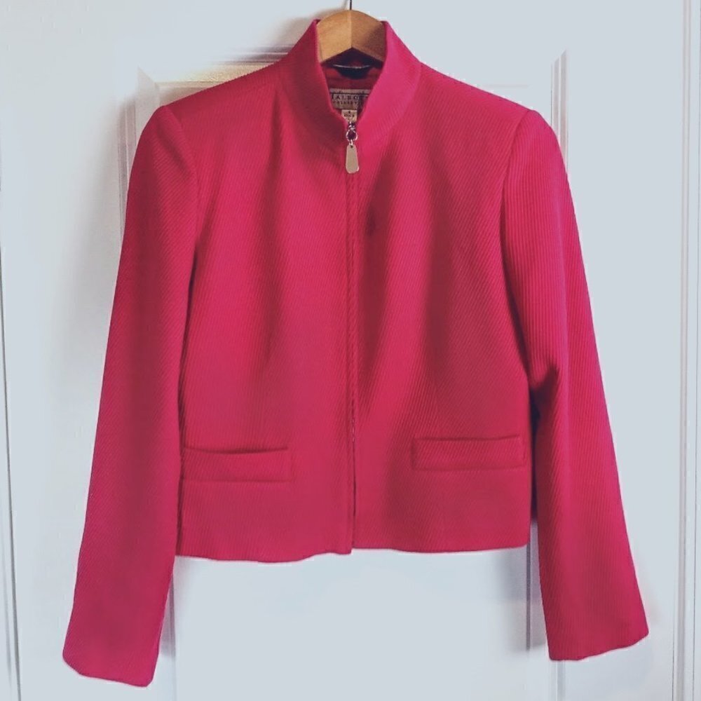 Talbots Magenta Pink Ribbed Zip Front Italian Wool Jacket